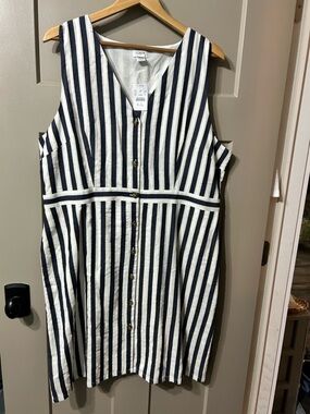 J. Crew Striped Sleeveless V-Neck Button-Up Shift Dress Nautical Blue Ivory